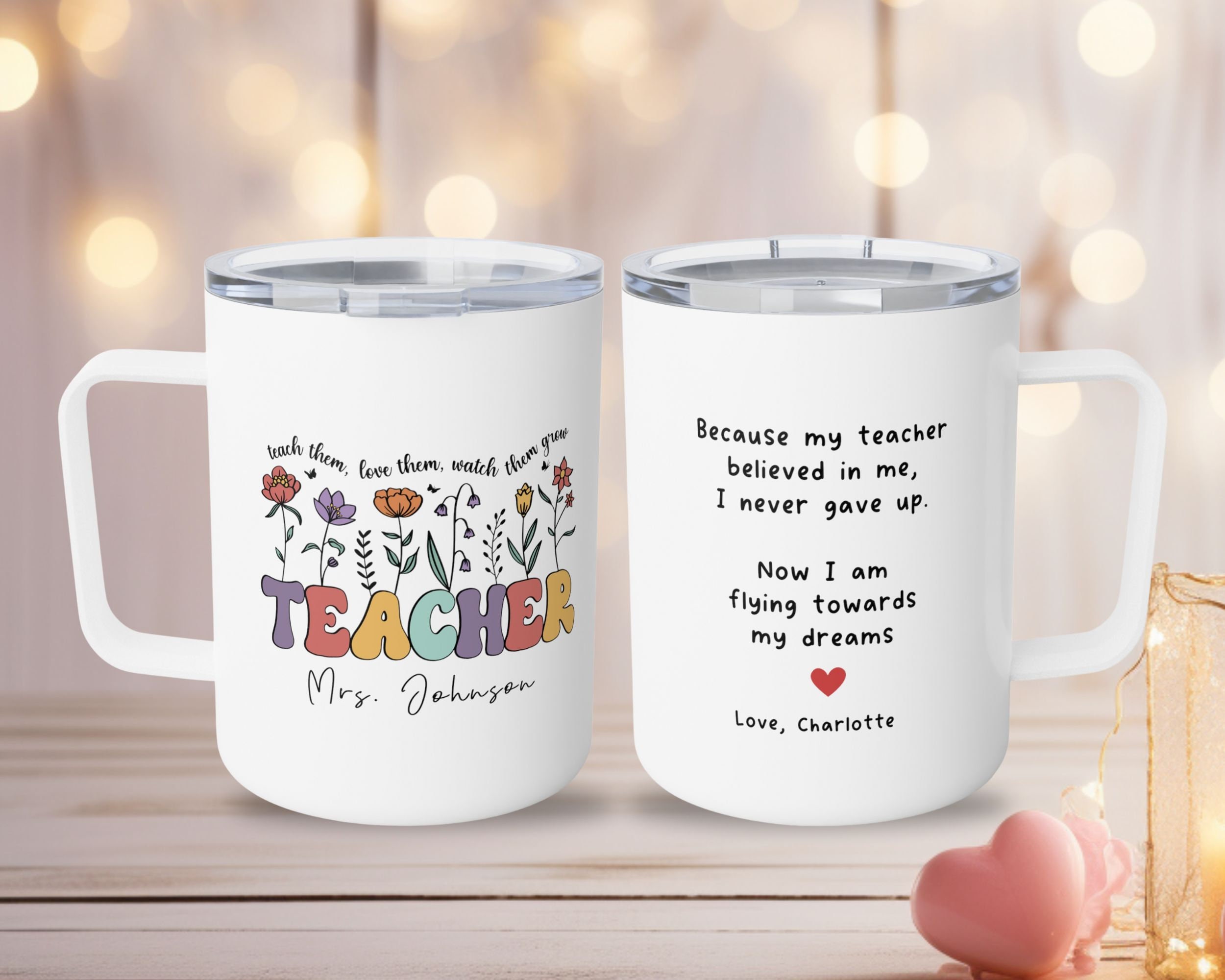 Custom Teacher Mug With Thank You Note on Back, Teacher Appreciation ...
