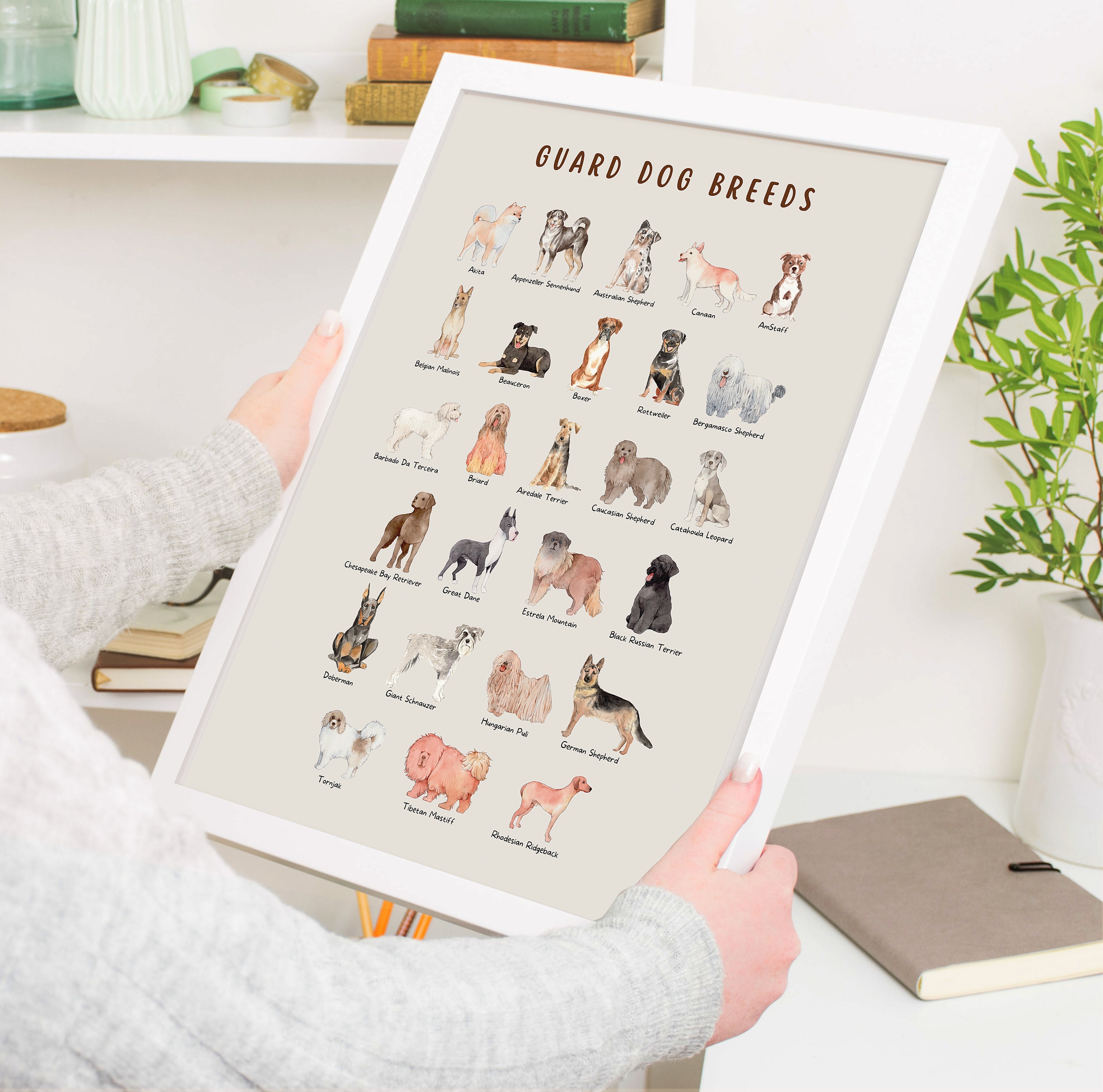 Guard Dog Breeds Watercolor Illustration Wall Art Print, Types of Dogs ...