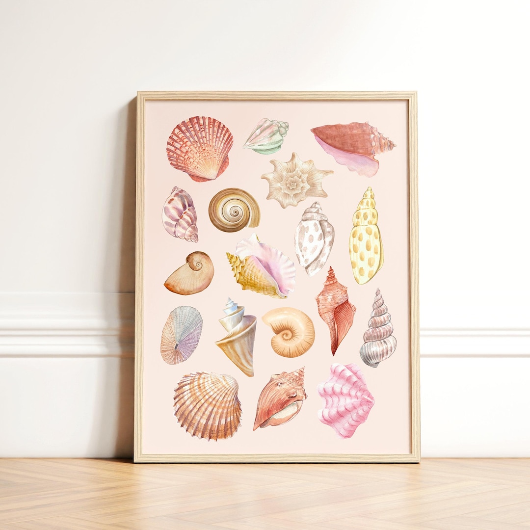 Watercolor Seashell Digital Art Print Illustration, Printable Wall Art ...