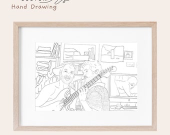 Digital Download Custom Line Drawing From Photo - Family Digital Portrait - Personalized Line Art - One Line Drawing - Sketch From Photo