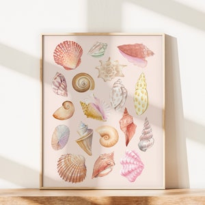 Watercolor Seashell Digital Art Print Illustration, Printable Wall Art Décor, Nautical Home Décor, Shells Poster,Ocean Beach Artwork image 6