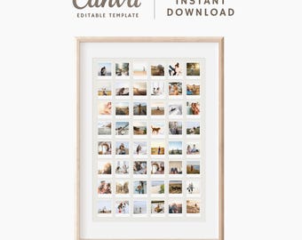 48 foto's: canvas in polaroidstijl, lay-out van fotocollagesjabloon - fotoafdrukrasterlijst