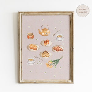 Digital Download Watercolor Cake Poster, Cake Painting, Tea Poster, Dessert Art, Dessert Print, Food Prints, Printable Kitchen Wall Art,