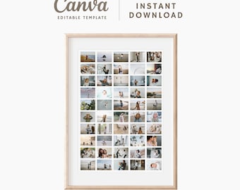 50 Photos - Digital Canva Template - Photo Collage Layout - Picture Grid Frame