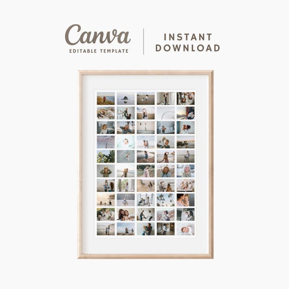 50 Photos - Digital Canva Template - Photo Collage Layout - Picture Grid Frame