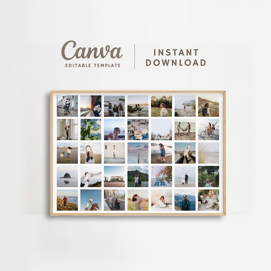 35 Photos - Horizontal Photo Collage Template - Editable in Canva - Etsy