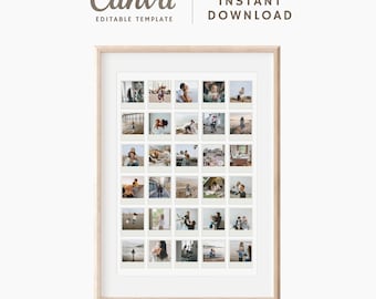 30 fotos - Plantilla de collage de fotos estilo Polaroid personalizada de Canva - Marco de póster con cuadrícula de imágenes