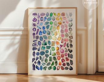 Impresión de minerales, cristales y piedras preciosas de acuarela imprimible - Descarga digital - Geología, Mineralogía, Cartel de roca, Impresión de arte de pared, Decoración del hogar