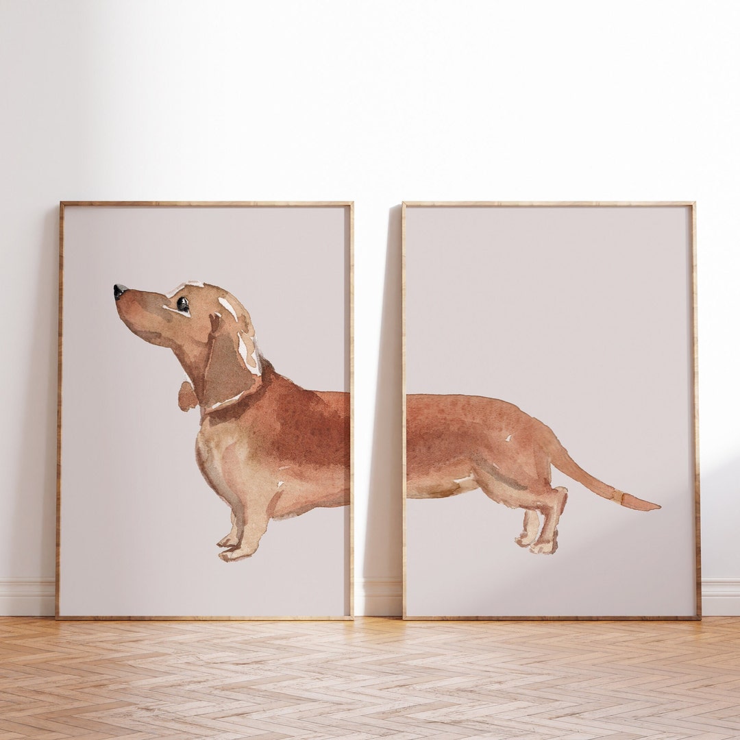 Set of 2 Digital Download Watercolor Dachshund Print, Printable Weiner ...