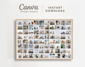 80 foto's: bewerkbare liggende fotocollagecanvasjabloon - horizontaal fotoraster