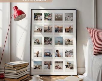 May include: A large rectangular black frame containing a grid of twenty individual square photographs with white borders, arranged in five rows and four columns, displaying various outdoor scenes and candid moments of people in different settings.