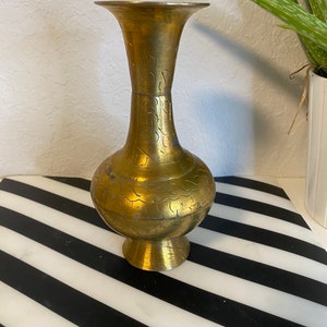 Vintage Brass etched Vase 8.5” China