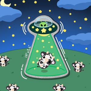Kawaii Cow Abduction I Waterproof Laptop & Water Bottle Sticker