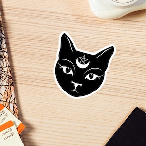 Mystical Black Cat Die Cut Fridge Magnet: Witchy Halloween Decor