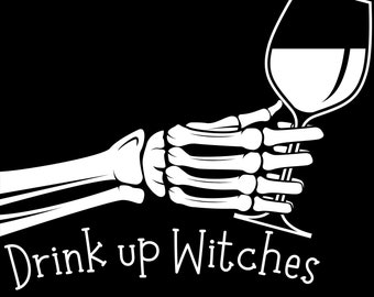 Drink Up Witches Clipart: Skeleton Hand Wine Glass (PNG, JPG)