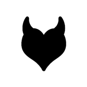 May include: A black silhouette of a heart with devil horns.