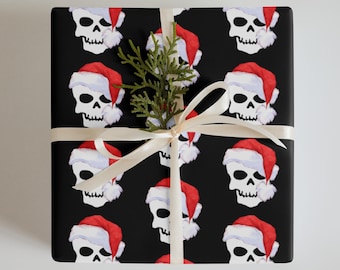 Santa Skull Christmas Wrapping Paper: Gothic Black Gift Wrap