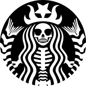 Skelett Meerjungfrau Sirene Grafik Clipart Digitaler Download, Halloween Kaffee Logo Grafik, Meerjungfrau-Skelett Grafik, JPG und PNG