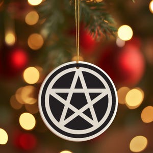 Pentacle Pentagram Ceramic Ornament: Pagan Witchy Christmas Tree Decoration