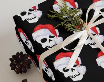 Santa Skull Christmas Wrapping Paper: Gothic Black Gift Wrap