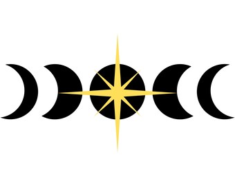 Celestial Moon Phase Clipart: Black Moons with Yellow Star (PNG, JPG)