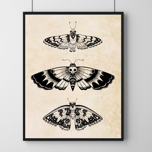 Vintage Moth Wall Art Black Moth Print Moth Tattoo Print - Etsy