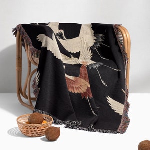 Woven Cotton Throw Blanket, Woven Vintage Art Tapestry, Fringed Wall Hanging, Picnic Blanket, Gift For Cotton Anniversary, Beach Blanket