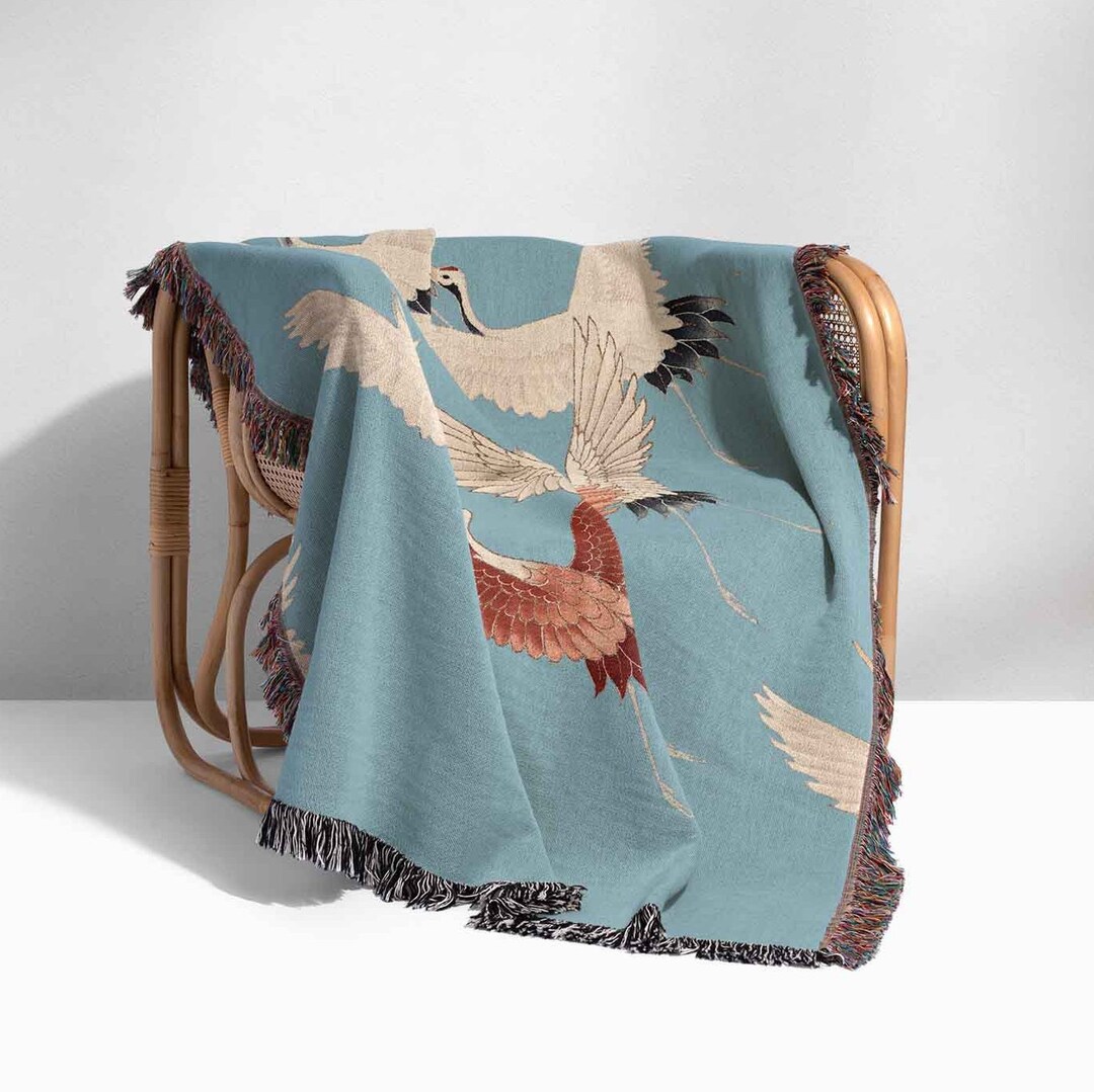 Vintage Jacquard Cotton Blanket with Tassel
