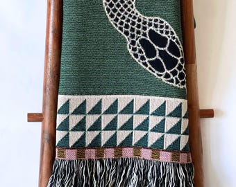 Woven Cotton Throw Blanket, Trendy Home Decor, Snakes Throw, Maximalist Eclectic Hygge Decorating, Fringed Wall Hanging, Housewarming Gift