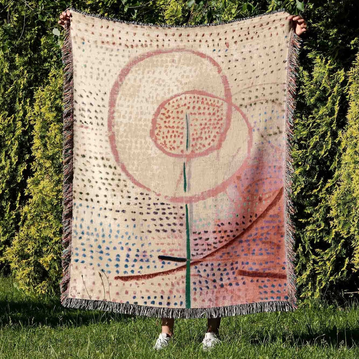 Woven Cotton Throw Blanket, Woven Vintage Art Tapestry, Fringed Wall Hanging, Picnic Blanket, Gift For Cotton Anniversary, Beach Blanket