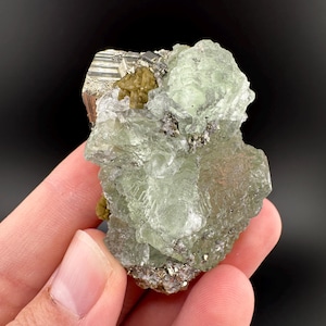 Raw Pyrite Cube with UV Fluorite and Quartz - Huanzala Mine Peru
