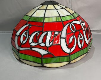 Vintage authentic stained glass Coca Cola lamp shade