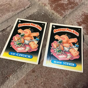 1985 Garbage Pail Kids series 1 cards 3A & 3B up chuck and heavin Steven