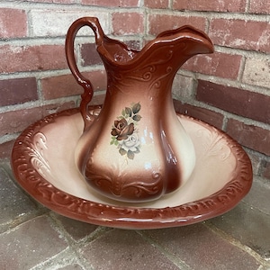 Antique 1890s era Ironstone wash basin and pitcher set made in England