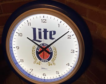 Miller Lite Beer Bar Man Cave Blue Neon Style LED Retro Wall Clock