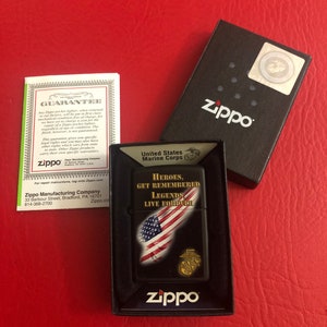 2013 United States marine corps zippo lighter “ hero’s , get remembered, legends live forever “