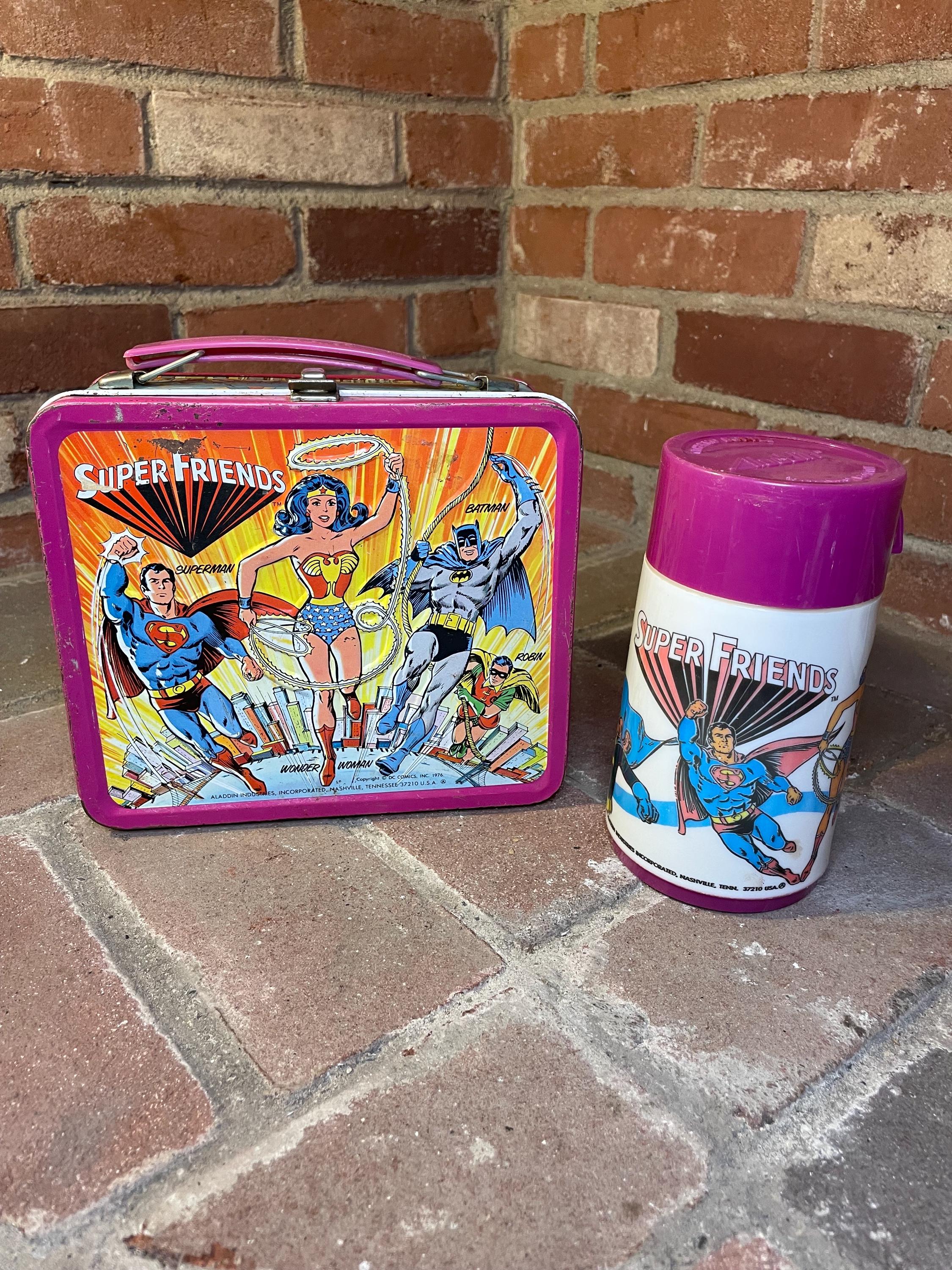 Vintage 1976 Super Friends DC Comics Metal Lunchbox & Thermos