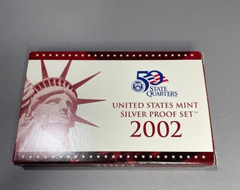 Juego de monedas de plata de prueba de la Casa de la Moneda de San Francisco, Estados Unidos, año 2002. Completamente nuevo, en perfecto estado, con certificado de autenticidad.