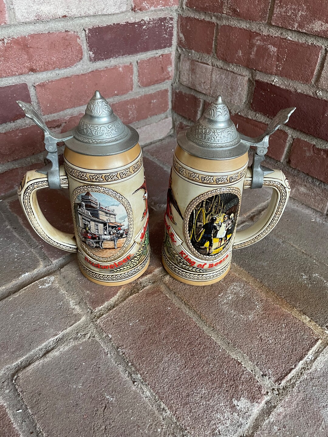 Vintage Budweiser Beer Stein With Pewter Lids Etsy