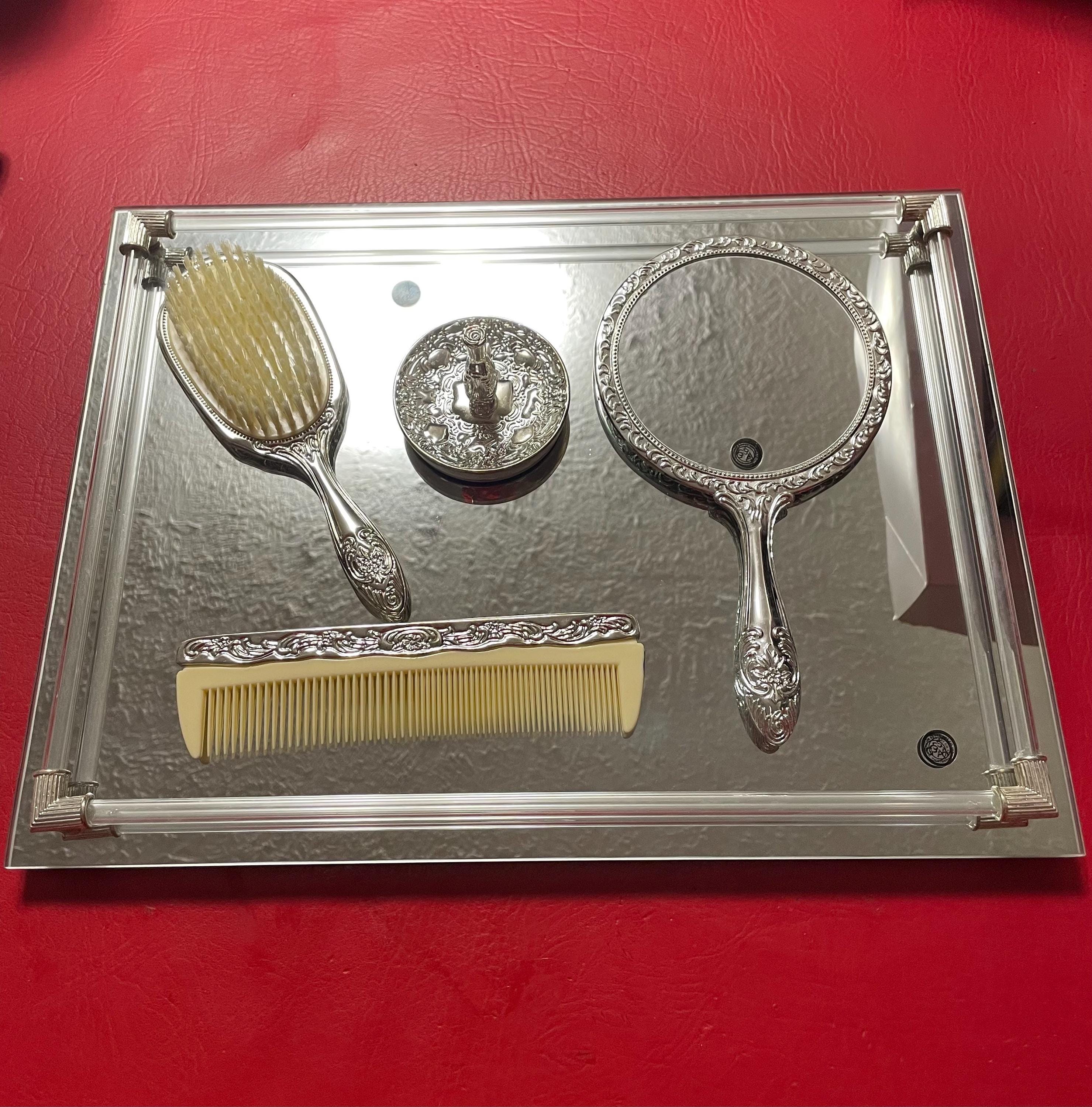 Vintage Silver Plated and Cream Hair Styling Set Silver Brush Comb Set In Collectible Vanity Accessories | eBay main image 3