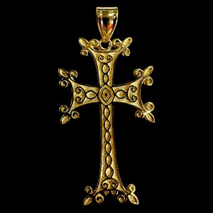 14Kt Gold Armenian Cross - Religious Solid Gold Pendant - Unique Gold Cross Jewelery