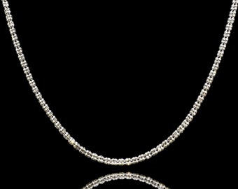 14K White Gold Ice Link Chain Neclace - Diamond Cut - 2.5 MM - Solid Gold - Unisex Chain