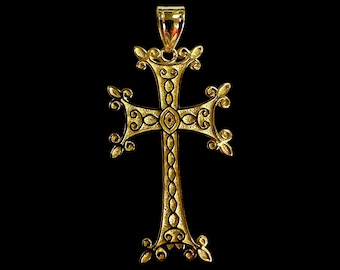 Cruz armenia de oro de 14 quilates - Colgante religioso de oro macizo - Joyas únicas de cruz de oro