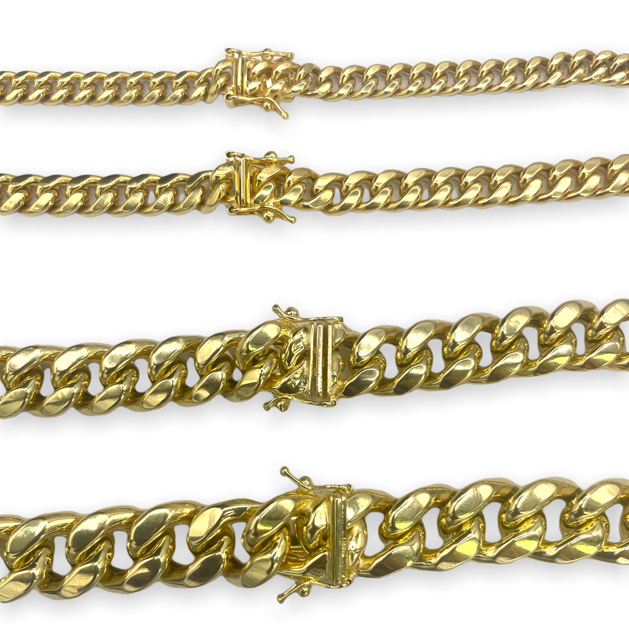 Collana A Catena Cubana In Vero Oro Massiccio 14K, Spessore 3-11 Mm, Per Uomo E Donna, Taglia 16"-30" - Italia - Foto 3