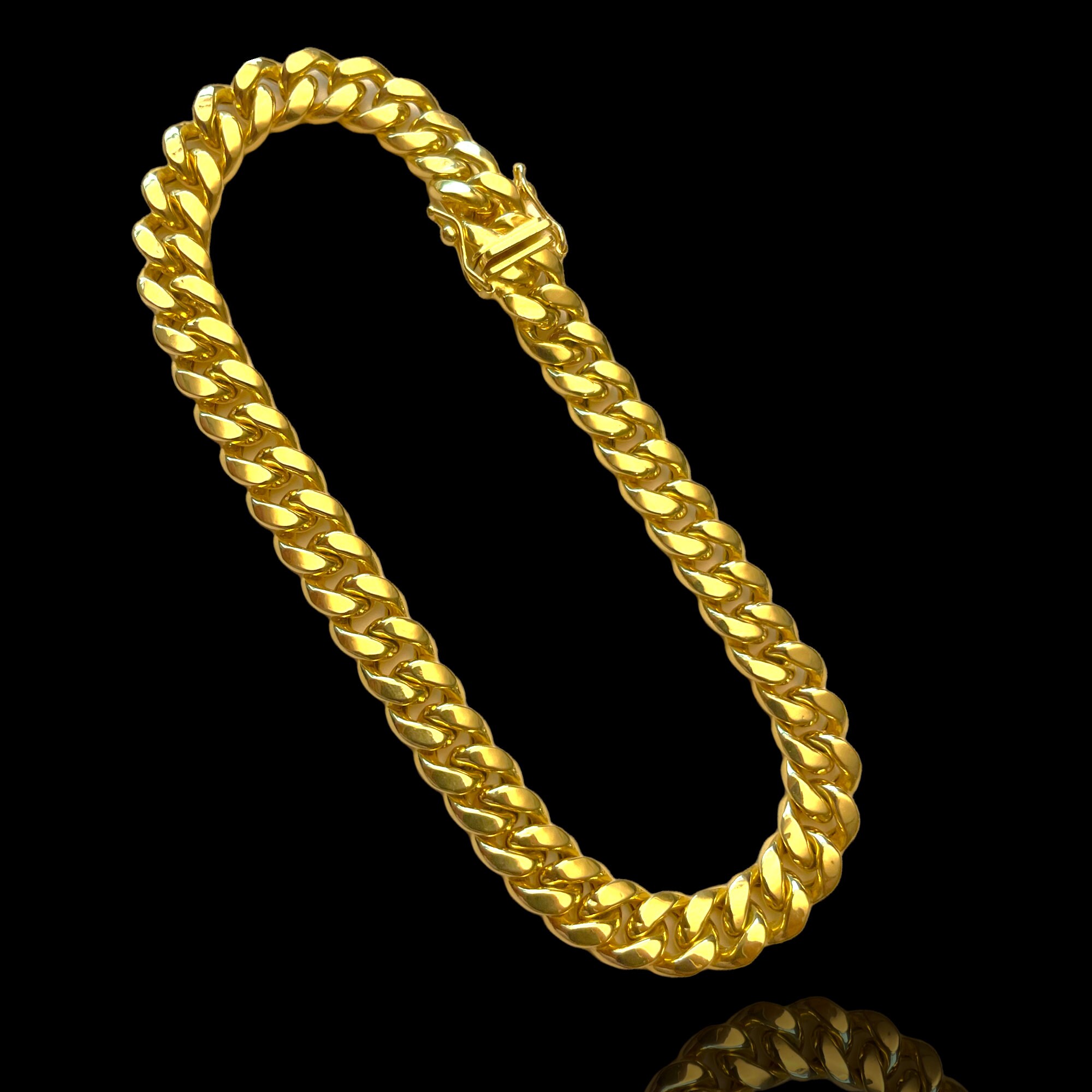 14K Gold Cuban Link Bracelet 7.5 MM Solid Gold Mens Etsy