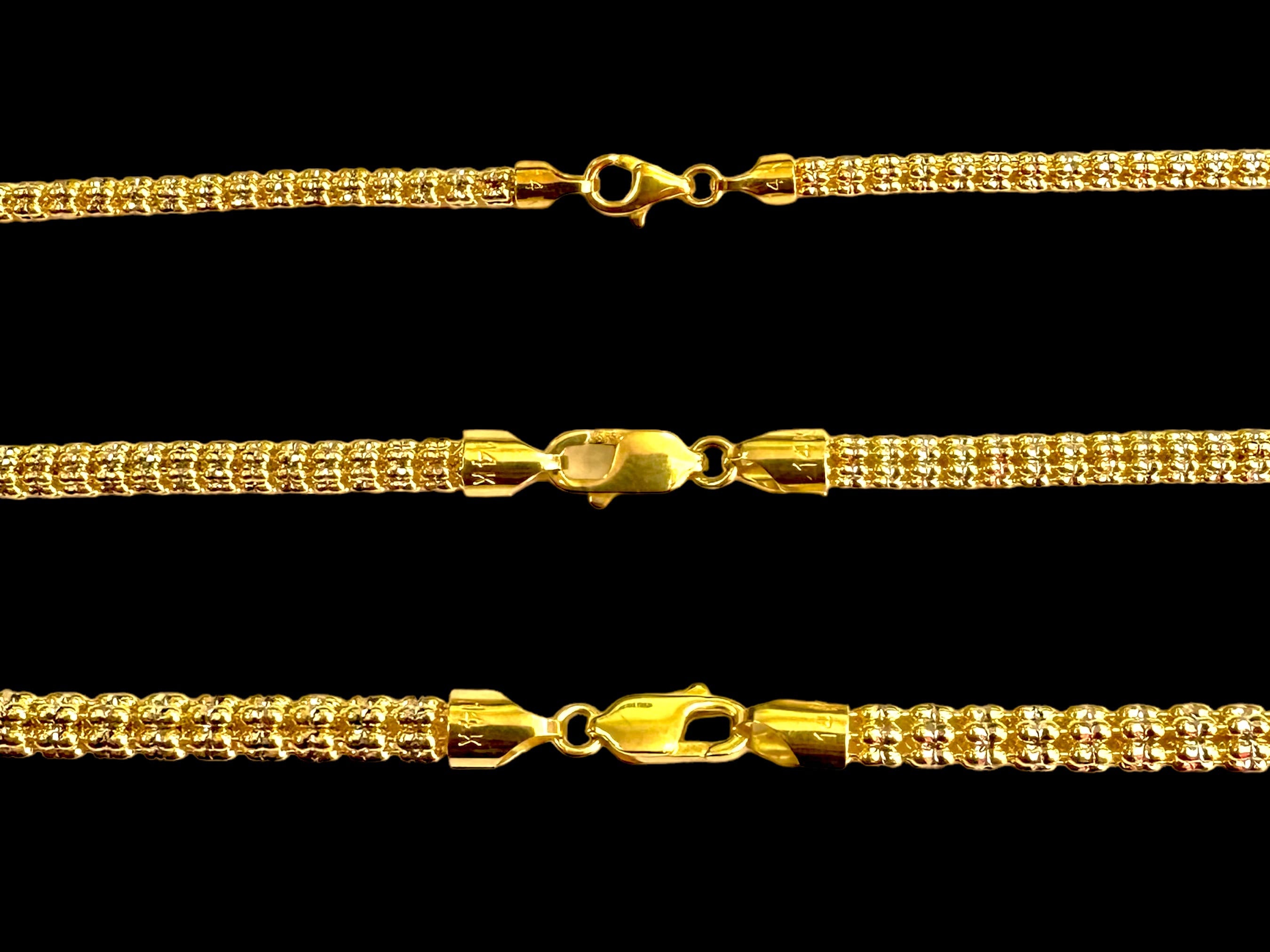 14K Gold Ice Link Chain Neclace - Diamond Cut - 5 MM - Solid Gold Mens ...