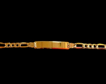14K Gold Kids ID Bracelet - Figaro Link Bracelet - 4MM - Solid Gold Baby Bracelet - Custom Kids Name Bracelet