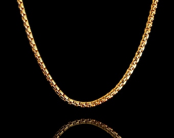 Collar de cadena de caja redonda de oro de 14 quilates para hombre - 3,5 mm - Collar para hombre de oro macizo