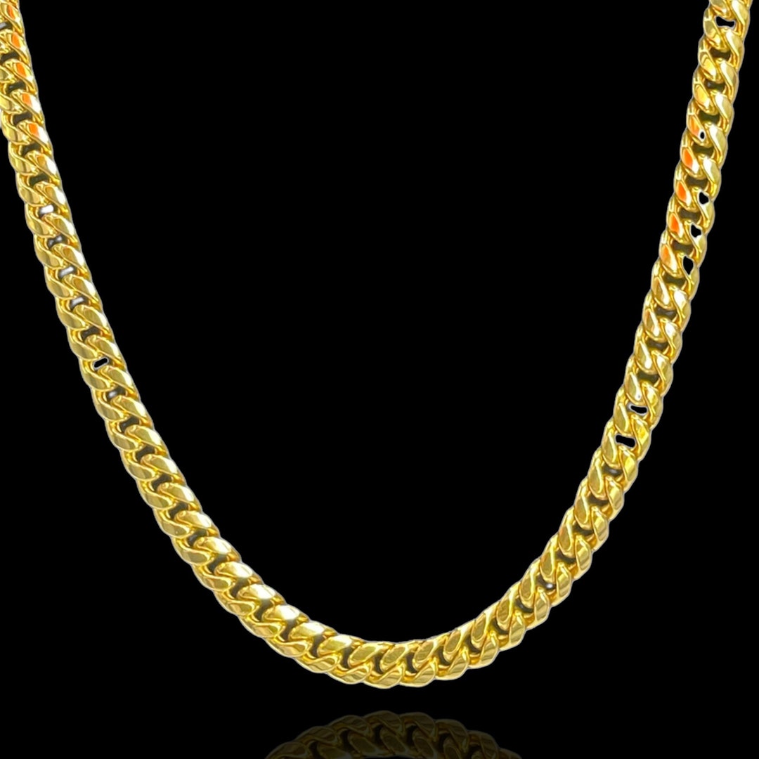 14K Gold Cuban Link Chain 6.5 MM Solid Gold Mens Necklace Miami Cuban