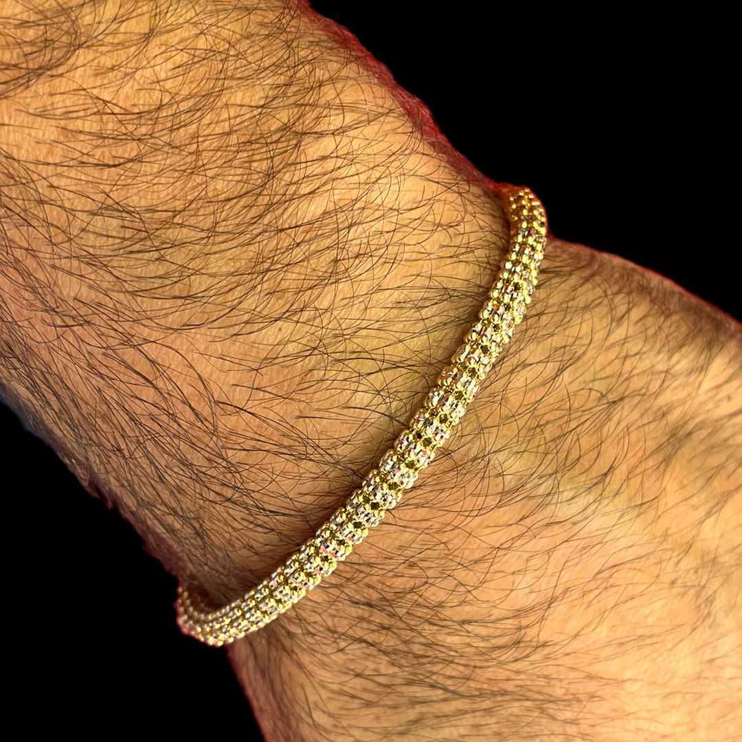 14K Gold Ice Link Bracelet - Diamond Cut - 4.5MM - Solid Gold Mens